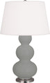 Matte Smokey Taupe Glazed Ceramic w/Antique Silvered with Pearl Dupioni Fabric Shade Glass and White Shade