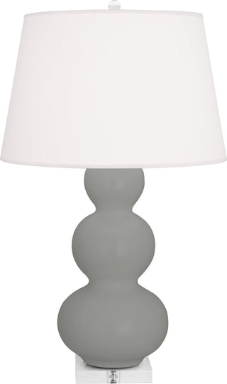 Buy matte-smoky-taupe-glazed-ceramic-w-lucite-with-pearl-dupioni-fabric-shade-glass-and-white-shade Triple Gourd Table Lamp by Robert Abbey