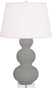 Matte Smoky Taupe Glazed Ceramic w/Lucite with Pearl Dupioni Fabric Shade Glass and White Shade