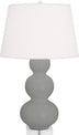 Matte Smoky Taupe Glazed Ceramic w/Lucite with Pearl Dupioni Fabric Shade Glass and White Shade