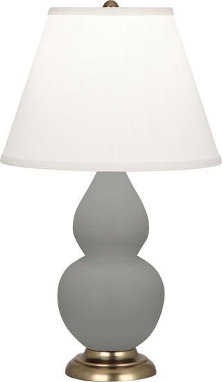 Buy matte-smokey-taupe-glazed-ceramic-with-pearl-dupioni-fabric-shade-glass-and-white-shade Small Double Gourd Lamp by Robert Abbey
