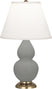 Matte Smokey Taupe Glazed Ceramic with Pearl Dupioni Fabric Shade Glass and White Shade