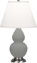 Matte Smokey Taupe Glazed Ceramic w/Antique Silvered with Pearl Dupioni Fabric Shade Glass and White Shade