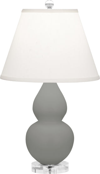 Buy matte-smokey-taupe-glazed-ceramic-w-lucite-with-pearl-dupioni-fabric-shade-glass-and-white-shade Small Double Gourd Table Lamp by Robert Abbey