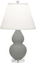 Matte Smokey Taupe Glazed Ceramic w/Lucite with Pearl Dupioni Fabric Shade Glass and White Shade