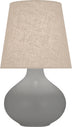 Matte Smoky Taupe Glazed Ceramic with Buff Linen Shade Glass and Amber/Brown Shade