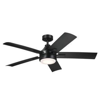 Buy satin-black-finish-with-weathered-medium-oak-blades Tide Outdoor (Wet) Ceiling Fan with Light by Kichler