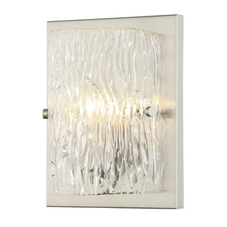 Buy brushed-nickel-with-clear-piastra-glass-and-clear-textured-shade Morgan Outdoor (Damp) Sconce by Varaluz