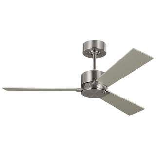 Buy brushed-steel-finish-with-silver-and-reversible-american-walnut-blades 3-Blades Rozzen Outdoor (Damp) Ceiling Fan (Light Kit Available) by Visual Comfort Fan