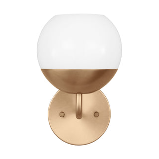 Buy satin-brass-with-milk-glass-and-white-shade Alvin Outdoor (Damp) Sconce by Visual Comfort Studio
