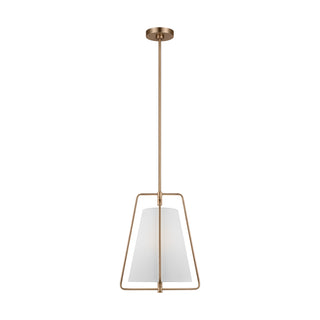 Buy satin-brass-with-white-linen-glass-and-white-shade Allis Outdoor (Damp) Pendant by Visual Comfort Studio