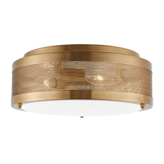 Buy satin-brass-with-etched-white-inside-glass-and-white-shade Vander Outdoor (Damp) Flush Mount Ceiling Light by Visual Comfort Studio