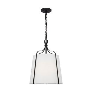 Buy smith-steel-with-white-linen-glass-and-white-shade Leander Outdoor (Damp) Pendant by Visual Comfort Studio