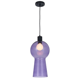 Buy matte-black-with-purple-bell-shape-color-glass-glass-and-purple-shade Cores Mini Pendant by Kalco