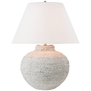 Buy plaster-white-rattan-with-12-x-23-x-14-5-linen-glass-and-white-shade Avedon Table Lamp by Visual Comfort Signature