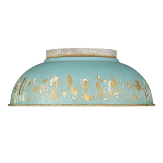 Buy aged-galvanized-steel-with-antique-teal-glass-and-blue-shade Kinsley Outdoor (Damp) Flush Mount Light by Golden