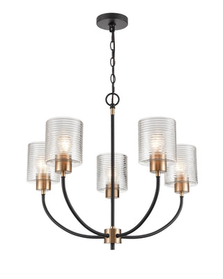Buy matte-black-modern-gold-with-clear-ribbed-glass-and-clear-textured-shade Renitta Chandelier by Millennium