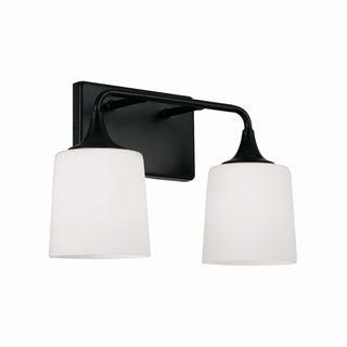 Buy matte-black-with-soft-white-glass-glass-and-white-shade Presley Vanity by Capital Lighting