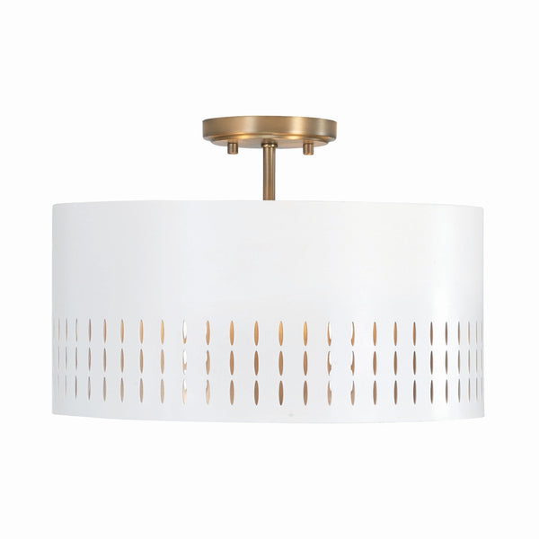 Three Light Semi-Flush Mount from the Dash Collection in Aged Brass and White Finish by Capital Lighting (Clearance Display, Final Sale)