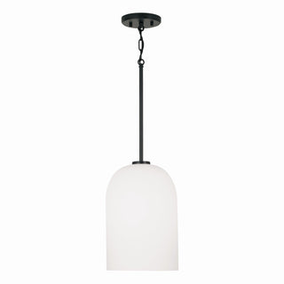 Buy matte-black-with-soft-white-glass-glass-and-white-shade Lawson Pendant by Capital Lighting