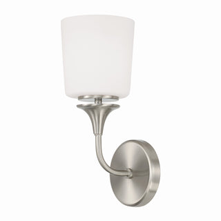 Buy brushed-nickel-with-soft-white-glass-glass-and-white-shade Presley Outdoor (Damp) Wall Sconce by Capital Lighting