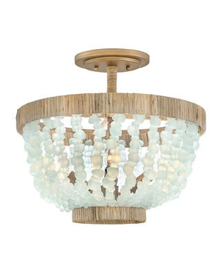 Buy burnished-gold-with-blue-sea-glass-glass-and-blue-shade Dune Flush Mount Ceiling Light by Fredrick Ramond