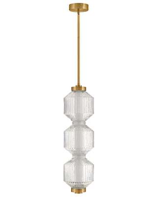 Buy lacquered-brass-with-clear-ribbed-glass-and-clear-textured-shade Reign Pendant by Fredrick Ramond