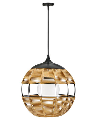 Buy black-with-etched-opal-glass-and-woven-natural-shade Maddox Outdoor (Wet) Hanging Lanterns by Hinkley