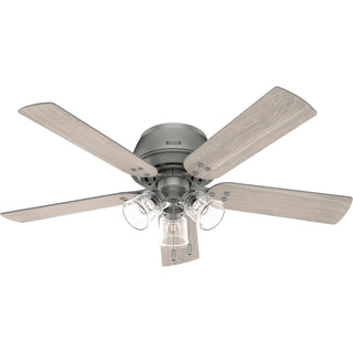 Buy matte-silver-finish-with-warm-grey-oak-and-reversible-light-gray-oak-blades Shady Grove Hugger Ceiling Fan with Light by Hunter