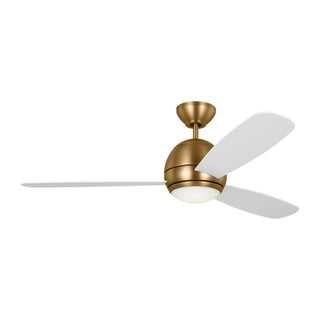 Buy satin-brass-finish-with-matte-white-blades Orbis Outdoor (Damp) Ceiling Fan with Light by Generation Lighting
