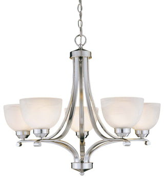 Buy brushed-nickel-with-etched-marble-glass-and-white-shade Paradox Chandelier by Minka-Lavery