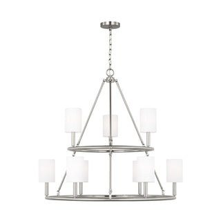 Buy brushed-steel-with-white-linen-glass-and-white-shade Egmont Outdoor (Damp) Chandelier by Visual Comfort Studio