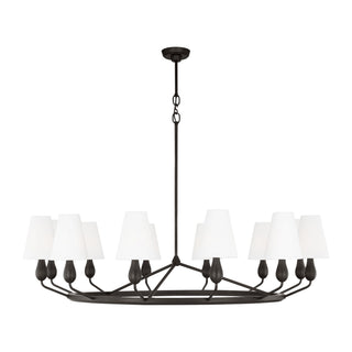 Buy aged-iron-with-white-linen-glass-and-white-shade Ziba Outdoor (Damp) Chandelier by Visual Comfort Studio