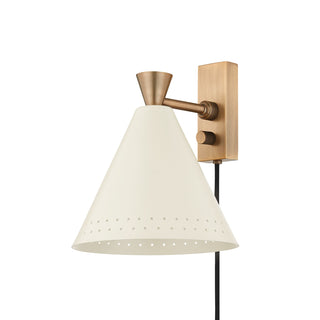 Buy patina-brass-with-black-glass-and-white-shade Marvin Sconce by Troy Lighting