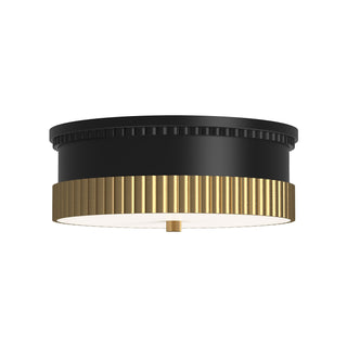Buy matte-black-brushed-gold-with-glossy-opal-glass-glass-and-white-shade Rue Flush Mount Ceiling Light by Alora