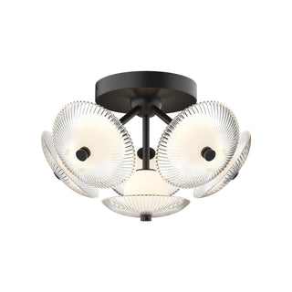 Buy matte-black-clear-ribbed-glass-and-clear-textured-shade Hera Flush Mount Ceiling Light by Alora