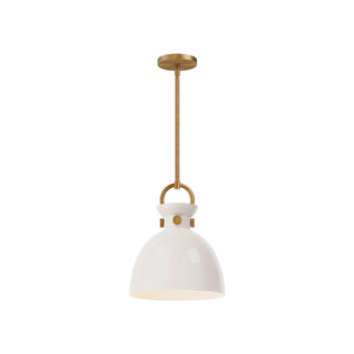 Buy aged-gold-glossy-opal-glass-and-white-shade Waldo Pendant by Alora
