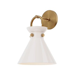 Buy aged-gold-glossy-opal-glass-and-white-shade Emerson Outdoor (Damp) Wall Sconce by Alora