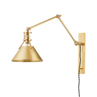 Buy aged-brass-with-brass-glass-and-metal-shade Metal No. Sconce by Hudson Valley