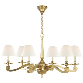 Buy natural-brass-with-3-x-6-5-x-5-linen-glass-and-white-shade Myrna Chandelier by Visual Comfort Signature