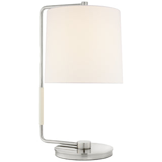 Buy soft-silver-with-10-25-x-11-x-10-linen-glass-and-white-shade Swing Table Accent Lamp by Visual Comfort Signature