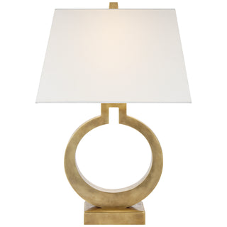 Buy antique-burnished-brass-with-14-x-18-x-11-linen-rectangle-glass-and-white-shade Ring Table Lamp by Visual Comfort Signature