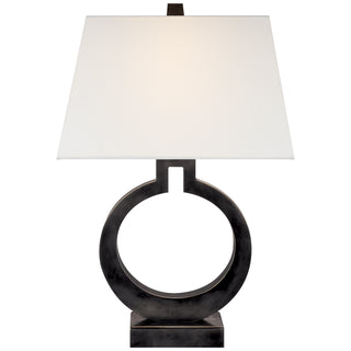 Buy bronze-with-14-x-18-x-11-linen-rectangle-glass-and-white-shade Ring Table Lamp by Visual Comfort Signature