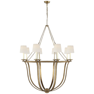 Buy gilded-iron-with-4-x-5-5-x-5-linen-glass-and-white-shade Lancaster Chandelier by Visual Comfort Signature