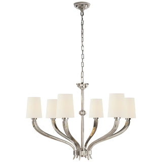 Buy polished-nickel-with-4-x-5-x-6-5-linen-glass-and-white-shade Ruhlmann Chandelier by Visual Comfort Signature