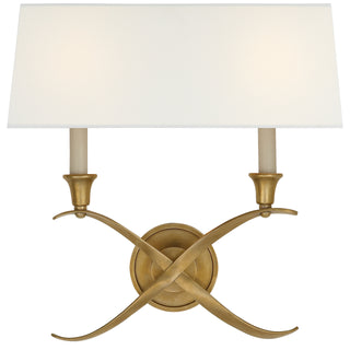 Buy antique-burnished-brass-with-14-5-x-15-5-x-5-5-linen-glass-and-white-shade Cross Bouillotte Sconce by Visual Comfort Signature