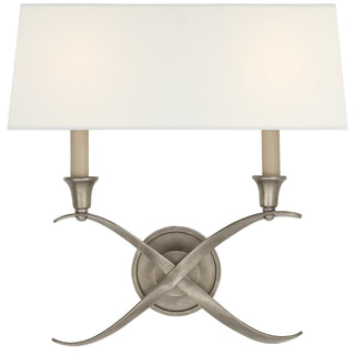 Buy antique-nickel-with-14-5-x-15-5-x-5-5-linen-glass-and-white-shade Cross Bouillotte Sconce by Visual Comfort Signature