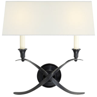 Buy bronze-with-14-5-x-15-5-x-5-5-linen-glass-and-white-shade Cross Bouillotte Sconce by Visual Comfort Signature