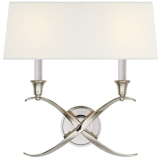 Buy polished-nickel-with-14-5-x-15-5-x-5-5-linen-glass-and-white-shade Cross Bouillotte Sconce by Visual Comfort Signature
