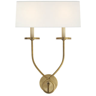 Buy antique-burnished-brass-with-14-x-14-5-x-5-5-linen-glass-and-white-shade Symmetric Twist Sconce by Visual Comfort Signature